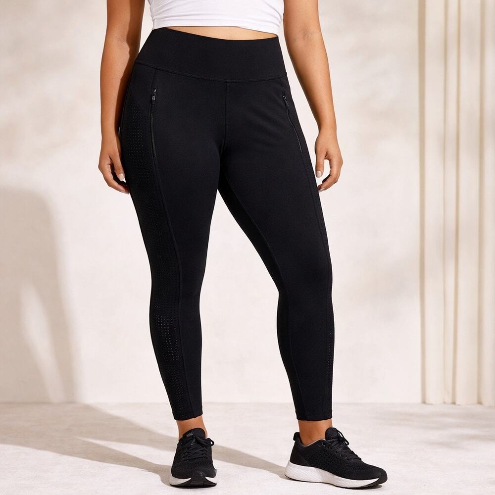 Athleta Black High Rise Perforated Zip Pocket 7/8 Leggings Sz M